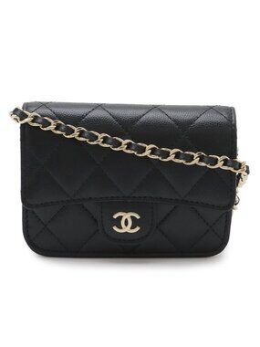 Chanel Quilted CC Logo Chain Shoulder Bag Caviar Leather Black Gold